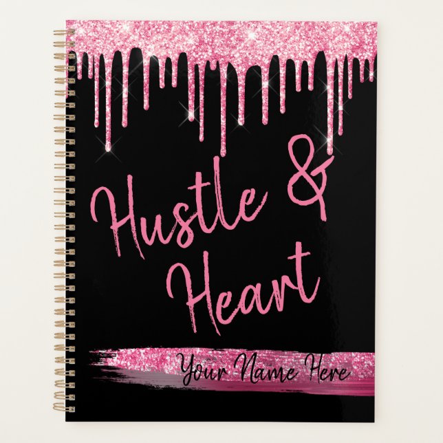 Agenda Hustle and Heart Black and Pink Purpurina Chica Je (Anverso)