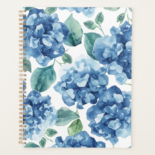 Agenda Hydrangea Blues | Patrón de flores de acuarela (Anverso)