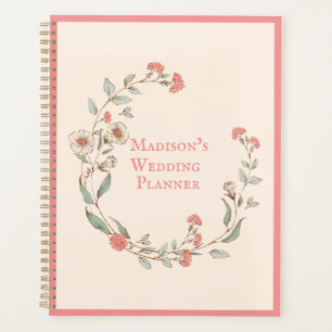 Agenda Hydrangea rosa Wreath Vintage Name Boda