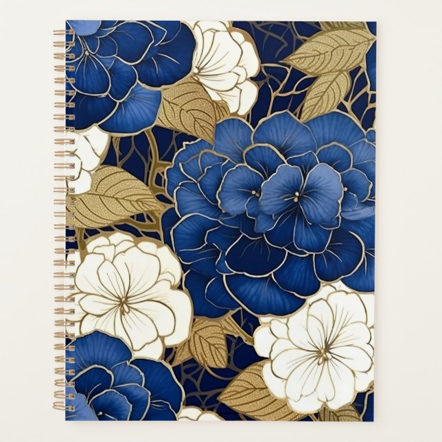Agenda Hydrangeas azul y blanco Chiyogami Planner (Anverso)