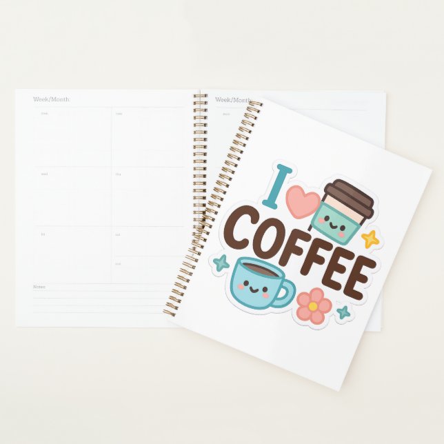 Agenda I Love Coffee Cute Kawaii Sticker – Adorable Coffe (Demostración)