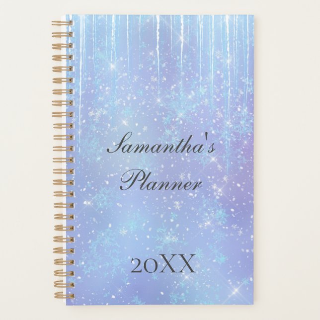 Agenda Icicle personalizado Snowflake Crystal Blue Purple (Anverso)