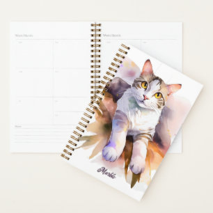 Agenda Ilustracion acuarela de gato blanco dulce