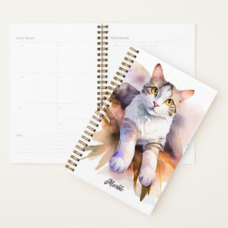 Agenda Ilustracion acuarela de gato blanco dulce
