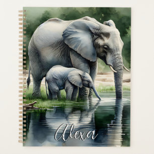 Agenda Ilustracion acuático de mamá y bebé elefante