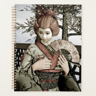 Agenda Ilustración de abanico de kimono de geisha vintage