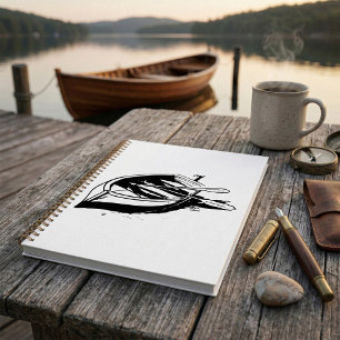 Agenda Ilustración de bote de remos náutico en blanco y n