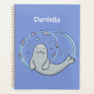 Agenda Ilustracion de foca feliz y personalizado azul de 