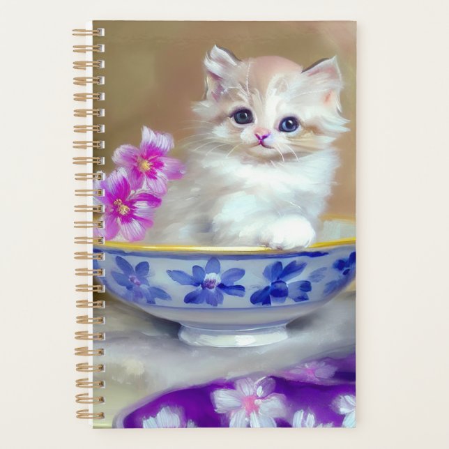 Agenda Ilustracion de gatito blanco vintage (Anverso)