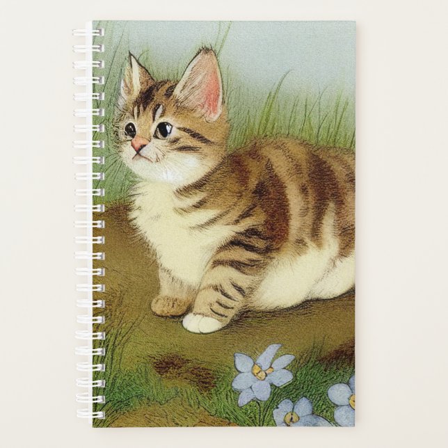 Agenda Ilustracion de gatito vintage con flores (Anverso)
