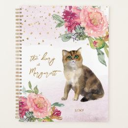Agenda Ilustracion de gato amante Flores Chica diario