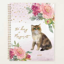 Agenda Ilustracion de gato amante Flores Chica diario