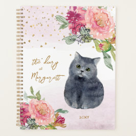 Agenda Ilustracion de gato amante Flores Chica diario