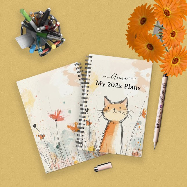 Agenda Ilustracion de gato de Naranja Adorable Personaliz (Subido por el creador)