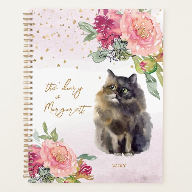 Agenda Ilustracion de gato persa florece diario Chica (Anverso)