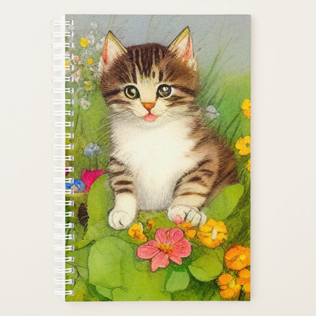 Agenda Ilustracion de gato sonriente vintage (Anverso)