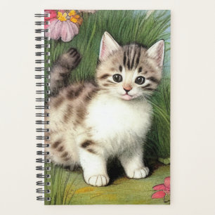 Agenda Ilustracion de gato vintage con flores rojas