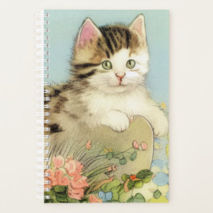 Agenda Ilustracion de gato vintage con flores rosas