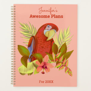 Agenda Ilustracion de loro tropical rosa personalizado