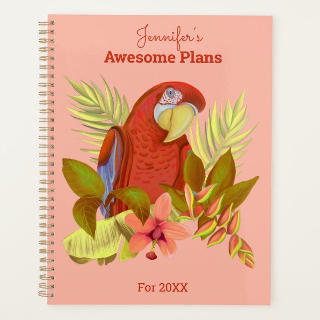 Agenda Ilustracion de loro tropical rosa personalizado (Anverso)