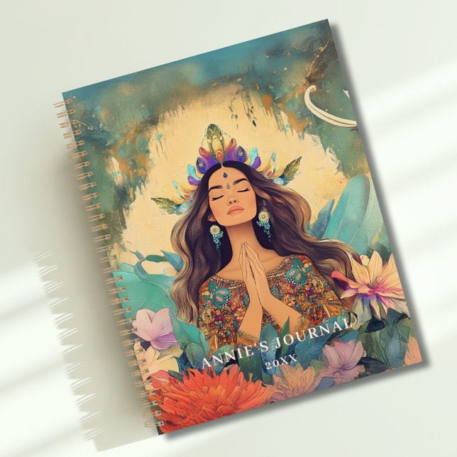 Agenda Ilustración de mujer espiritual mística boho (Boho Mystic Spiritual Woman Illustration Planner with your Name or Text)
