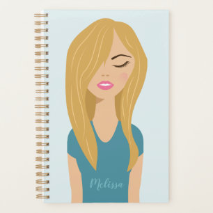 Agenda Ilustración de niña linda con cabello largo rubio