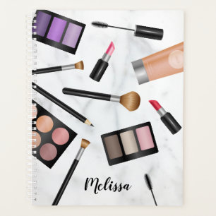 Agenda Ilustración de productos de maquillaje con nombre 