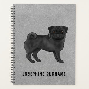 Agenda Ilustración de pug negro adorable dibujos animados