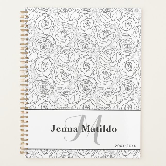 Agenda Ilustracion de rosa blanco y negro femenino (Anverso)