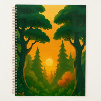 Agenda Ilustración del bosque del atardecer vibrante