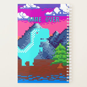 Agenda Ilustración divertida de dinosaurio pixelado para 
