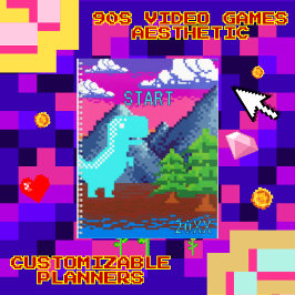 Agenda Ilustración divertida de dinosaurio pixelado para 