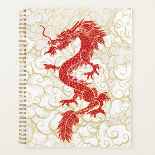 Agenda Ilustracion Dragón Chino Rojo y Oro