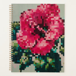 Agenda Ilustración floral de píxeles rosados