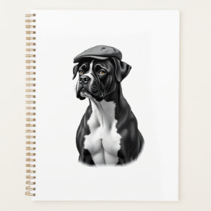 Agenda Ilustración Gráfica Monocroma de Boxer Antiguo con