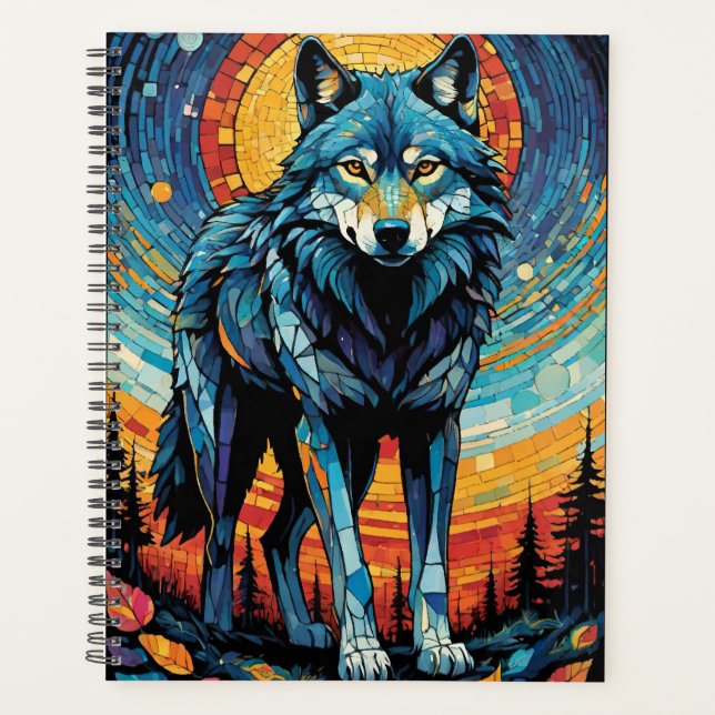 Agenda Ilustracion mosaico colorido del lobo majestuoso (Anverso)