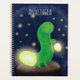Agenda Ilustracion personalizado de gusano de brillo verd