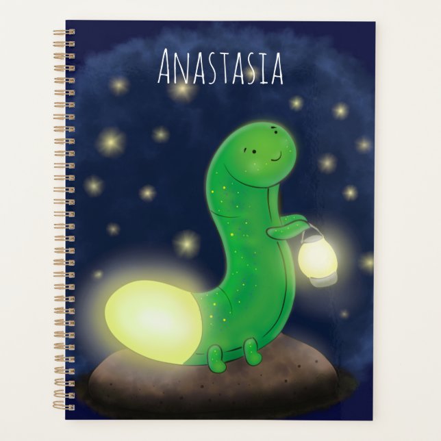 Agenda Ilustracion personalizado de gusano de brillo verd (Anverso)