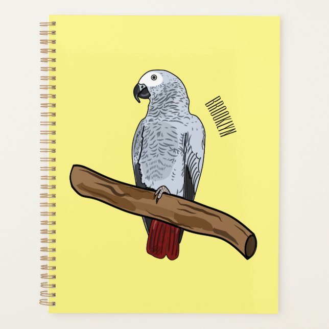 Agenda Ilustracion personalizado de loro gris africano (Anverso)