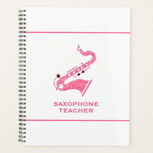 Agenda Ilustracion Saxofón En Textura Purpurina Dorada