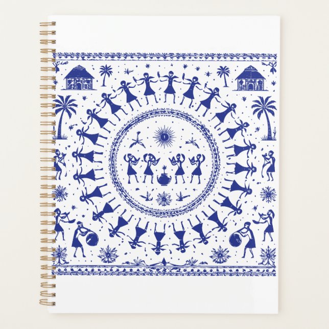 Agenda Ilustración Tribal India Arte Warli (Anverso)