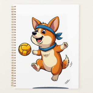 Agenda Ilustración Vintage Corgi Voleibol Perro Atlético