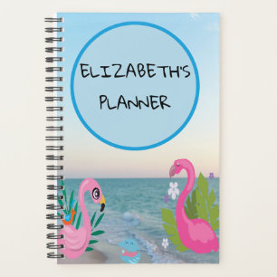 Agenda Ilustraciones de flamencos en círculo azul en el o
