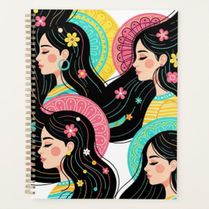 Agenda Impresión artística de ilustración de mujeres bohe
