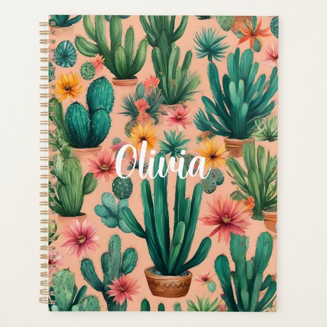 Agenda Impresión de Arte de Cactus Boho Personalizado (Anverso)
