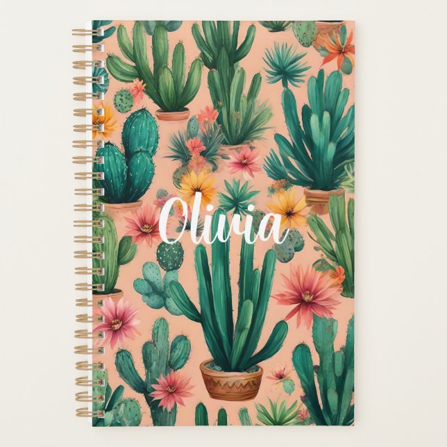 Agenda Impresión de Arte de Cactus Boho Personalizado (Anverso)