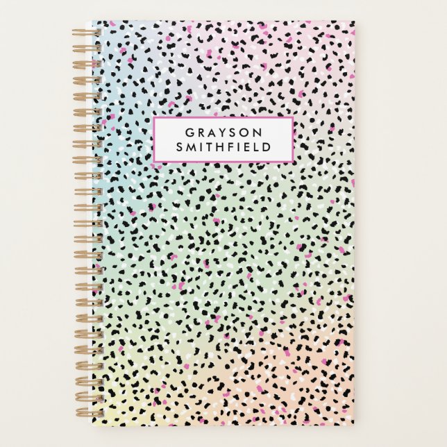 Agenda Impresión de leopardo arcoíris pastel (Anverso)