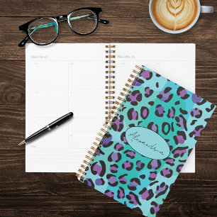 Agenda Impresión de leopardo azul y morado retro