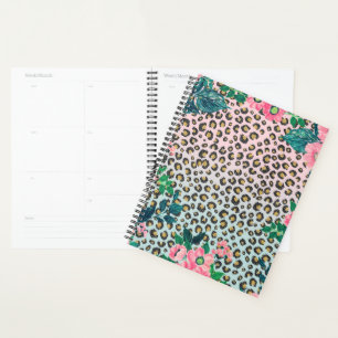 Agenda Impresión de leopardo de Purpurina floral de ment
