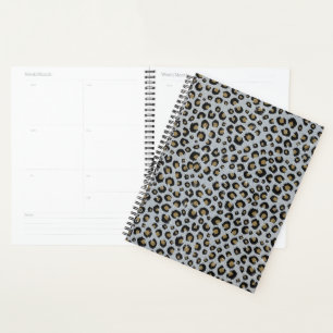 Agenda Impresión de leopardo negro Purpurina de oro plat